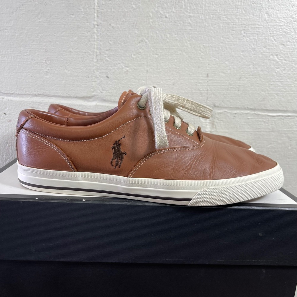 Polo Ralph Lauren Vaughn Low Brown‎ Leather Casual Sneakers Low Top Men's 11.5 D